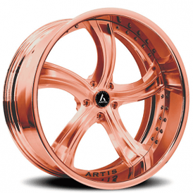 22" Staggered Artis Forged Wheels Kokomo Brushed Rose Gold Face with Rose Gold over Chrome Lip Rims