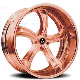 21" Artis Forged Wheels Kokomo Brushed Rose Gold Face with Rose Gold over Chrome Lip Rims
