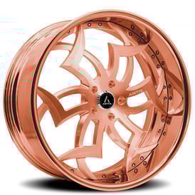 21" Staggered Artis Forged Wheels Medusa Brushed Rose Gold Face with Rose Gold over Chrome Lip Rims