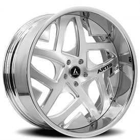 22" Staggered Artis Forged Wheels Pueblo Brushed Silver Face with Chrome Lip Rims