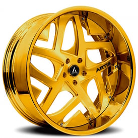 19" Staggered Artis Forged Wheels Pueblo Brushed Gold Face with Gold over Chrome Lip Rims