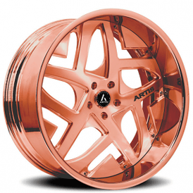 22" Staggered Artis Forged Wheels Pueblo Brushed Rose Gold Face with Rose Gold over Chrome Lip Rims