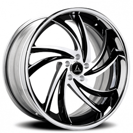 22" Staggered Artis Forged Wheels Twister Black Machined with Chrome Lip Rims