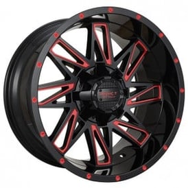 20" Impact Off-Road Wheels 814 Gloss Black with Red Milled Rims