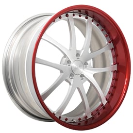 20" AC Forged Wheels ACF711 Custom Brushed Face with Cardinal Red Lip and Rivets Three Piece Rims