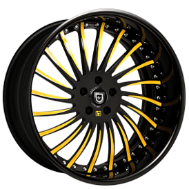 26" Lexani Forged Wheels LF-712 Black with Yellow Accents Face and Lettering on Lip Rims