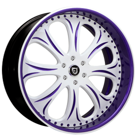 21" Staggered Lexani Forged Wheels LF-719 Gloss White with Purple Face and Pin Stripe Lip Rims