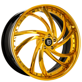 21" Staggered Lexani Forged Wheels LF-744 Twister Gold over Chrome Rims