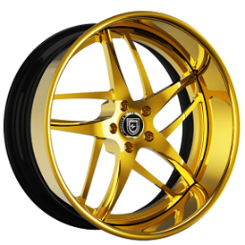 21" Staggered Lexani Forged Wheels LF-746 Bavaria Gold over Chrome Rims