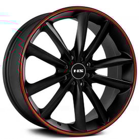 17" NS Wheels Tuner NS9012 Matte Black with Red Stripe Rims 