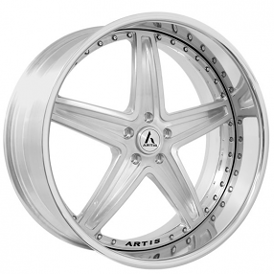 21" Staggered Artis Forged Wheels Bayou Brushed Silver Face with Chrome Lip Rims
