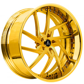 22" Artis Forged Wheels Fairfax Brushed Gold Face with Gold over Chrome Lip Rims