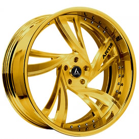 22" Staggered Artis Forged Wheels Kingston Brushed Gold Face with Gold over Chrome Lip Rims