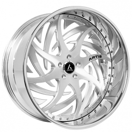 19" Staggered Artis Forged Wheels Shank Brushed Silver Face with Chrome Lip Rims