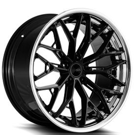 22" Staggered Azad Wheels AZSLS1.0 Gloss Black with SS Lip Rims