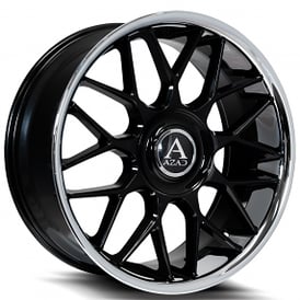 24" Azad Wheels AZV02 Gloss Black with SS Lip Floating Cap Rims