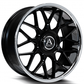 22" Azad Wheels AZV02 Gloss Black with SS Lip Floating Cap Rims