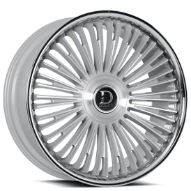 22" Dolce Luxury Wheels Razzo Gloss Silver with Brushed Face and SS Lip Floating Cap Rims