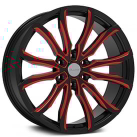 24" Elure Wheels 052 Black with Red Milled Rims