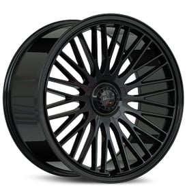 21" Staggered Gianelle Wheels Aria Gloss Black Flow Formed Spindle Cap Rims