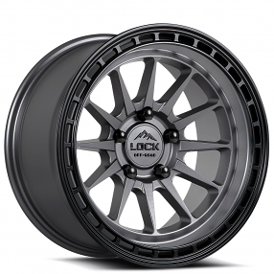 17" Lock Off-Road Wheels Baja Matte Grey with Matte Black Ring Rims