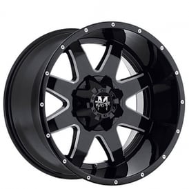 20" Off Road Monster Wheels M08 Gloss Black Milled Rims 
