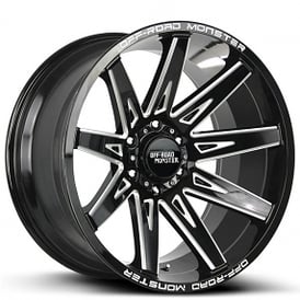 20" Off Road Monster Wheels M25 Gloss Black Milled Rims