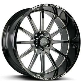 26x12" Off Road Monster Wheels M26 Gloss Black Milled Rims 