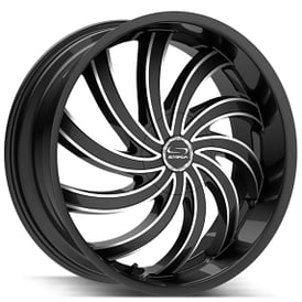 24" Strada Wheels Flame Gloss Black Milled Rims