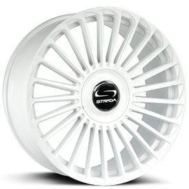 22" Staggered Strada Wheels Martello Gloss White Flow Formed Floating Cap Rims