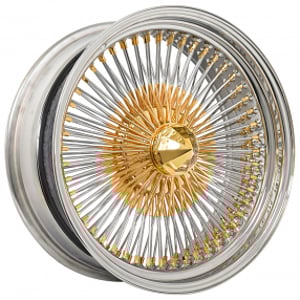 22x8" LA Wire Wheels Standard Gold/Chrome 150-Spoke Straight Lace American Gold Plating with Chrome Rims