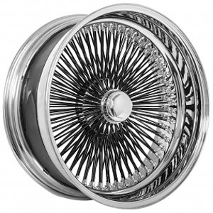22x8" LA Wire Wheels Reverse 150-Spoke Straight Lace Chrome with Black Spokes Rims 