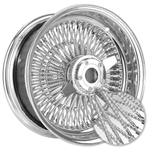 14x7" LA Wire Wheels Reverse Diamond Cut 100-Spoke Straight Lace Chrome with Chrome Heavy Duty Knock-Off Rims