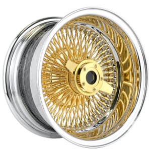 13x7" LA Wire Wheels Reverse 100-Spoke Straight Lace Chrome with Gold Center Heavy Duty Knock-Off Rims