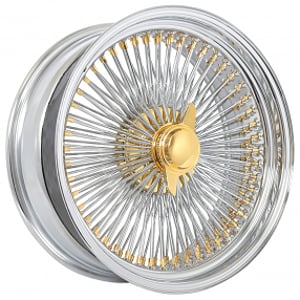 22x8" LA Wire Wheels Standard 150-Spokes Straight Lace American Gold Plating with Chrome Rims