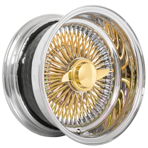 13x7" LA Wire Wheels Reverse 100-Spoke Straight Lace American Gold Plating Spokes with Chrome Nipples and Lip Rims