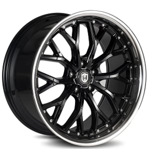 20" Staggered Curva Wheels CFF76 Gloss Black with SS Lip Flow Forged Rims