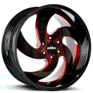 22" Strada Wheels Retro 5 Gloss Black with Candy Red Milled Rims