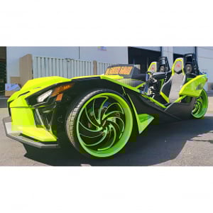 24x10" Strada Wheels Retro 6 Custom Lime Green with Gloss Black Face Polaris Slingshot / 3-Wheeler Rims 