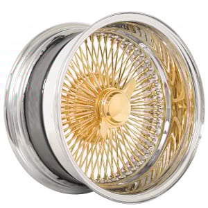 17x9" LA Wire Wheels Reverse 100-Spoke Straight Lace American Gold Plating Center with Chrome Lip Rims 