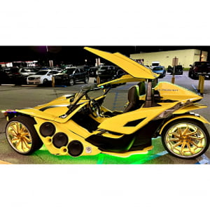 20/22" Staggered Azad Wheels AZ1101 Gold Brush with Chrome SS Lip Polaris Slingshot / 3-Wheeler Rims