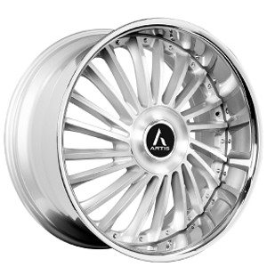 24" Staggered Artis Wheels Renegade XL Brushed Silver Face with Chrome Lip Rims 