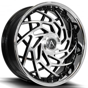 24" Azad Wheels AZ Reign Gloss Black with Chrome SS Lip Floating Cap Rims