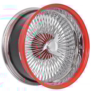 22x8" LA Wire Wheels Reverse 150-Spoke Straight Lace Chrome with Red Accents Rims