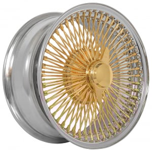 18x8" LA Wire Wheels FWD 100-Spoke Straight Lace American Gold Plating Center with Chrome Lip Rims