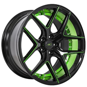 20" Staggered AC Wheels Divino Gloss Black with Candy Green Milled and Inner Deep Concave Rims 
