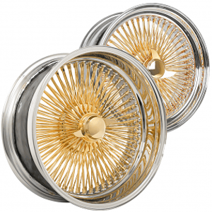 20x8" LA Wire Wheels Staggered Standard/Reverse 150-Spoke Straight Lace American Gold Plating Center with Chrome Lip Rims