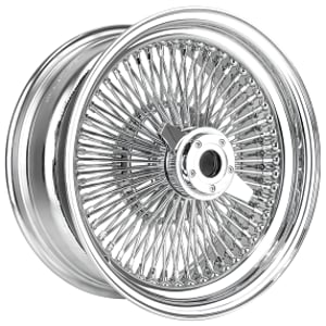 18x8" LA Wire Wheels Standard 100-Spoke Straight Lace Chrome with Chrome Heavy Duty Knock-Off Rims
