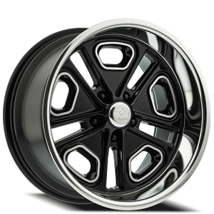 18" Resto Wheel Co R102 Del Ray Gloss Black Center with Milled Window and Diamond Cut Lip Rims  