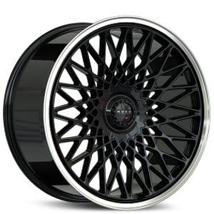 22" Koko Kuture Wheels Classica Gloss Black with Polished Lip Flow Formed Spindle Cap Rims